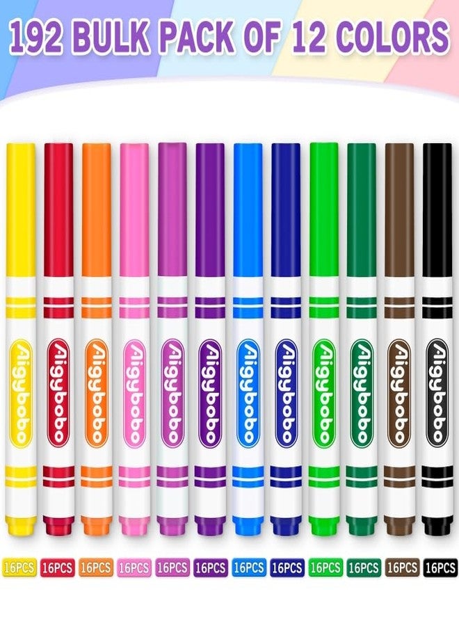 Aigybobo 192 Count Washable Markers Bulk, 12 Assorted Colors, Broad Line Conical Tip Coloring Marker for Kids, Markers Bulk Pack for Classroom, School Art Supplies & Back to School Supplies - Image 2